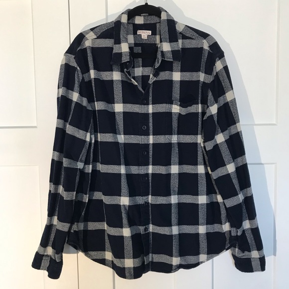 Merona Men’s Flannel XXL Navy Plaid - Picture 1 of 4